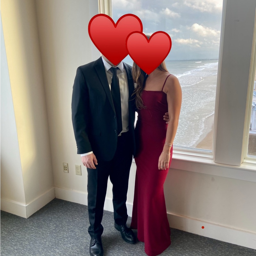 Windsor Square Neck Deep Red Dress